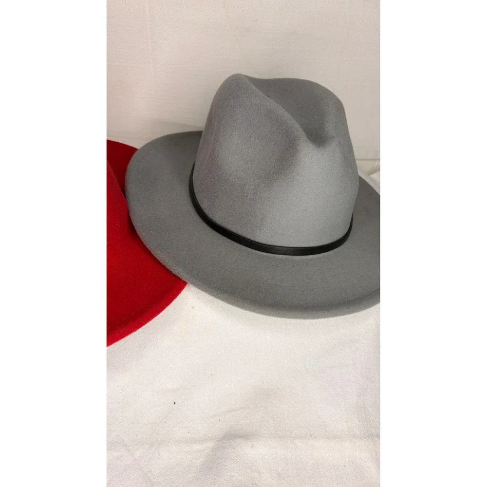 Bundle 2 Wide Brim Fedora Hats Red Blue Grey Adjustable Cotton Blend Unisex